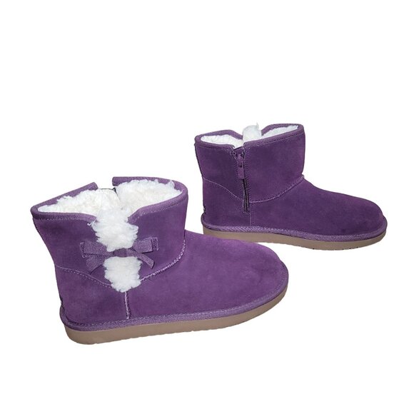 Koolarburra Ugg Women's Mini Winter Suede Fur Lined Bow Boots Gorpcore Work Warm - Picture 1 of 10